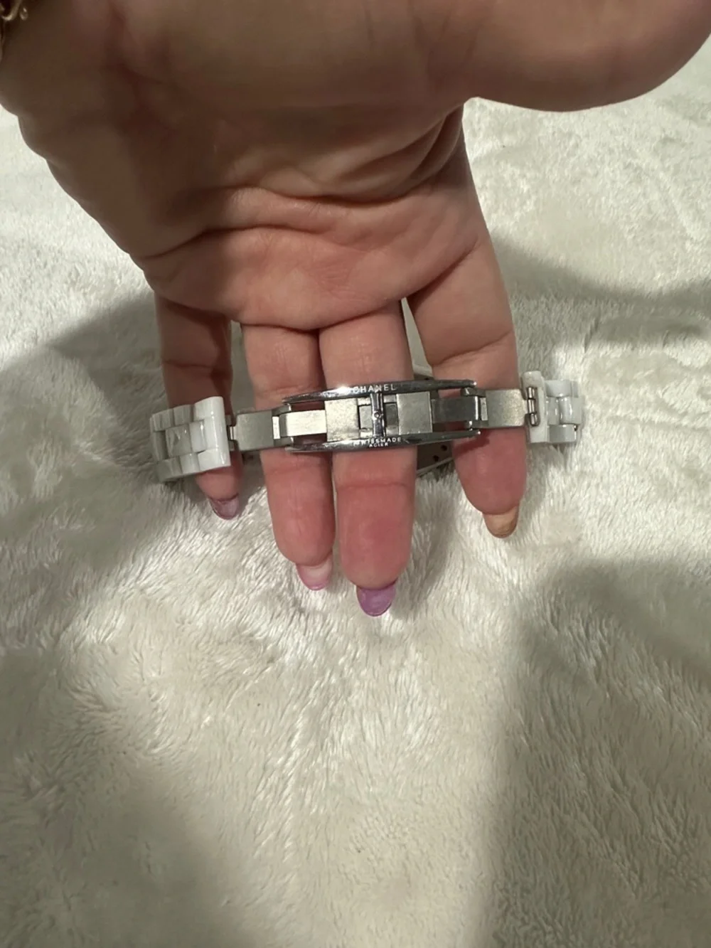 CHANEL White Ceramic J12 Bracelet Watch with Silver Accents - Picture 4 of 5